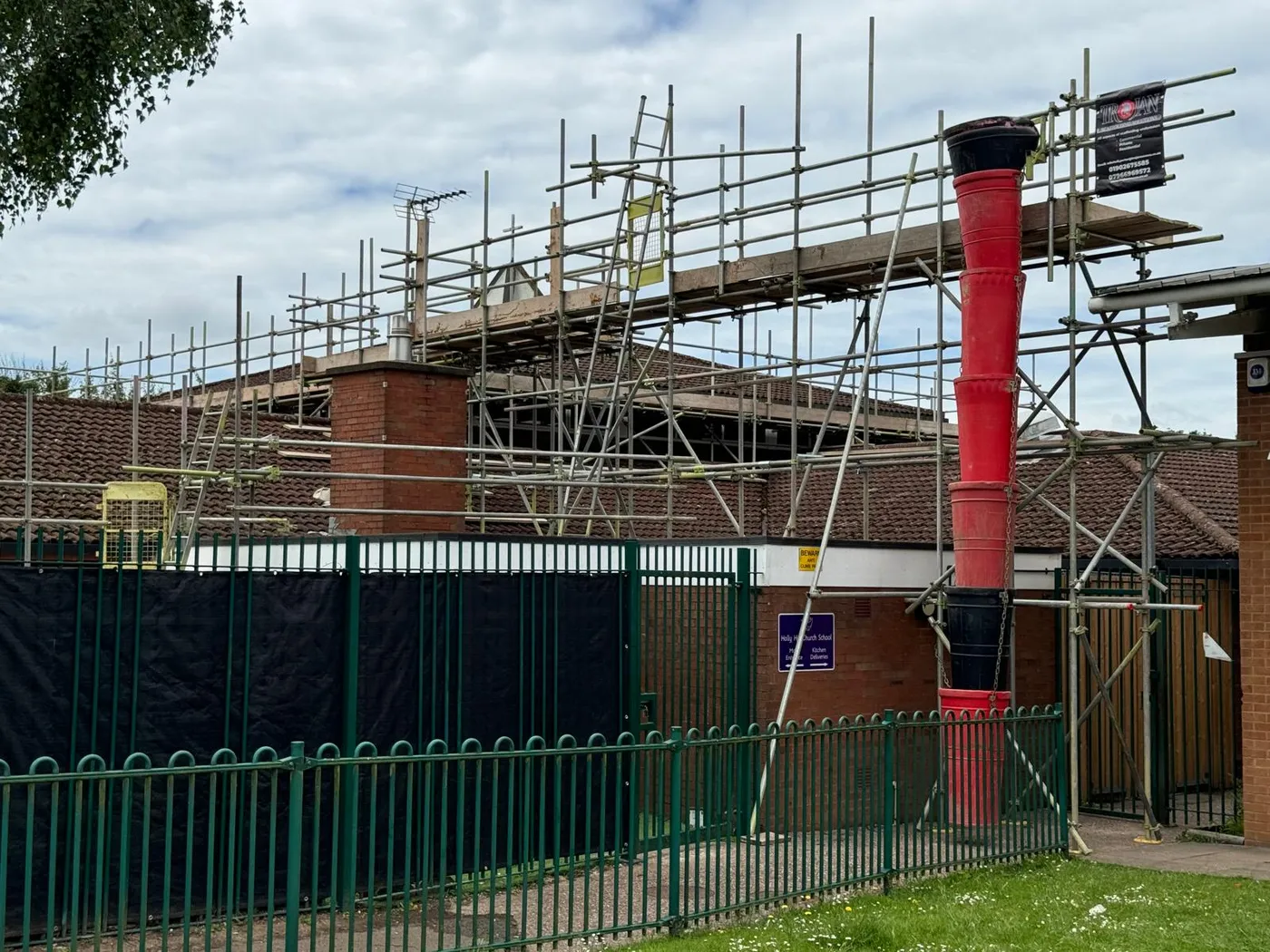 School site with scaffolding